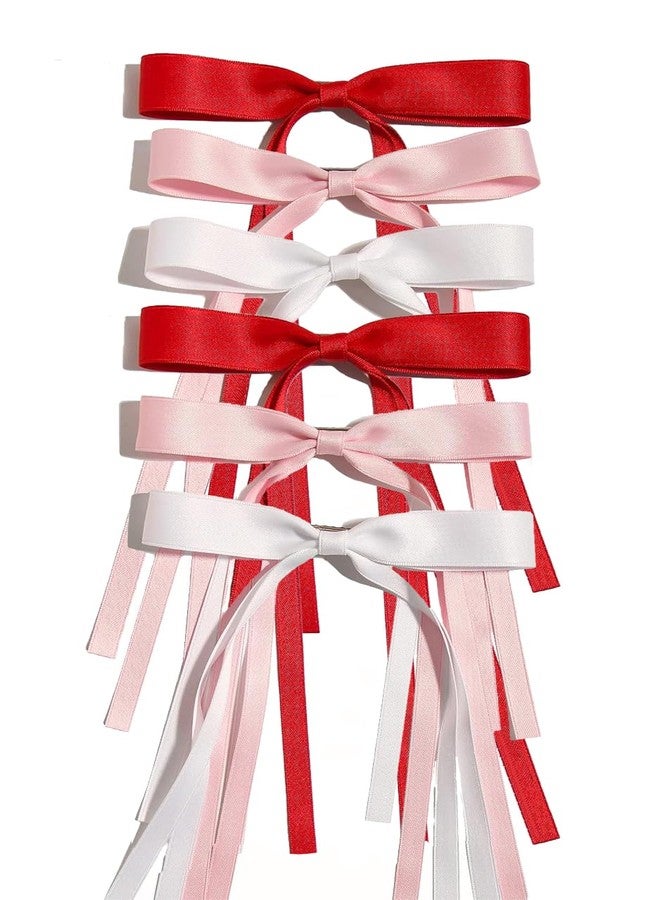 Ayesha Hair Bows Hair Clips for Women red pink Ribbon Hair Barrettes Hair Accessories for Women Girls Valentine's Day Party Decor 6pcs - Image 1